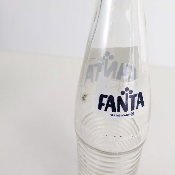 Vintage 1970s Fanta 10oz Ribbed Glass Soda Bottle Coca-Cola Navy & White ACL - Picture 4 of 7